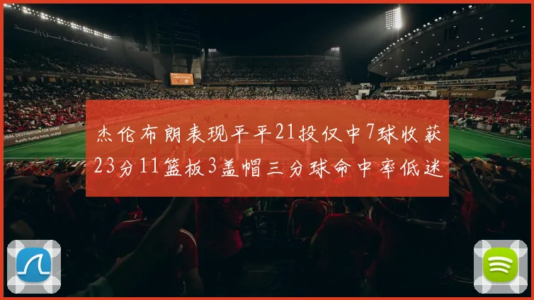 杰伦布朗表现平平21投仅中7球收获23分11篮板3盖帽三分球命中率低迷